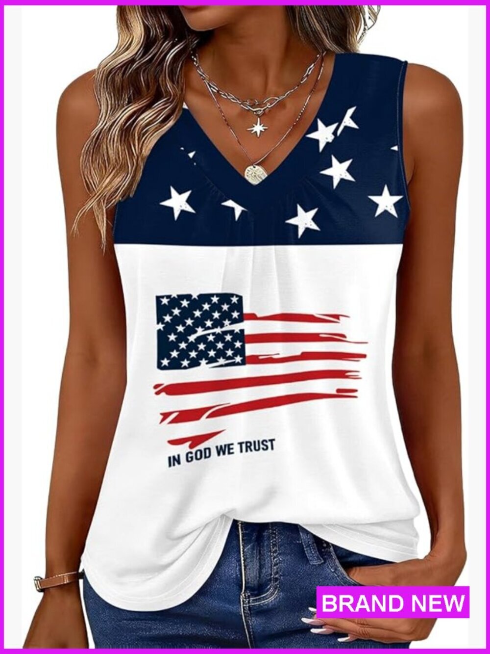 Summer Sleeveless V-Neck Pleated Tank Top Loose Fit Dressy Casual Basic Tee